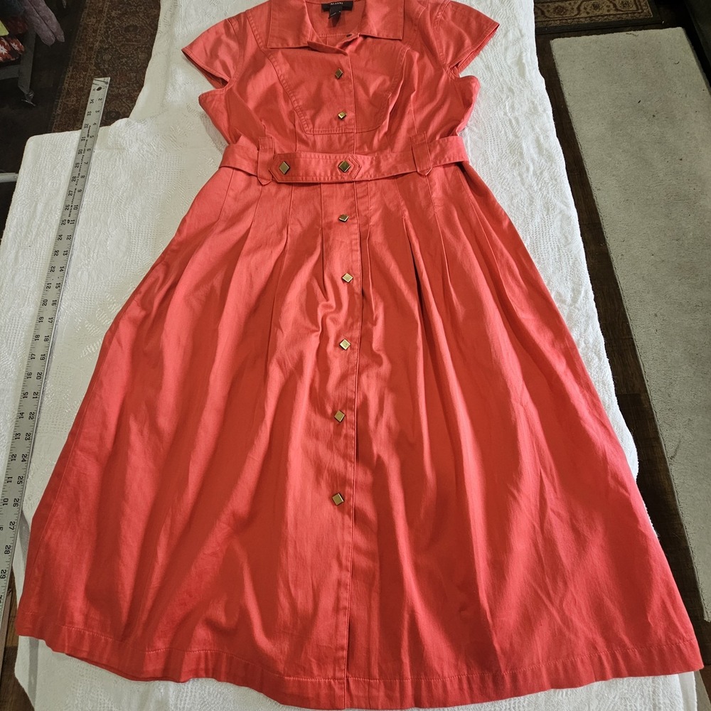 Alfani Salmon Pink Coral Shirt Dress Belted Button Front Midi Size 4